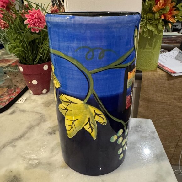 Naylor Designs hand painted Flowers Vase 9.5" Blue Vine Wine 2004 - Picture 4 of 13